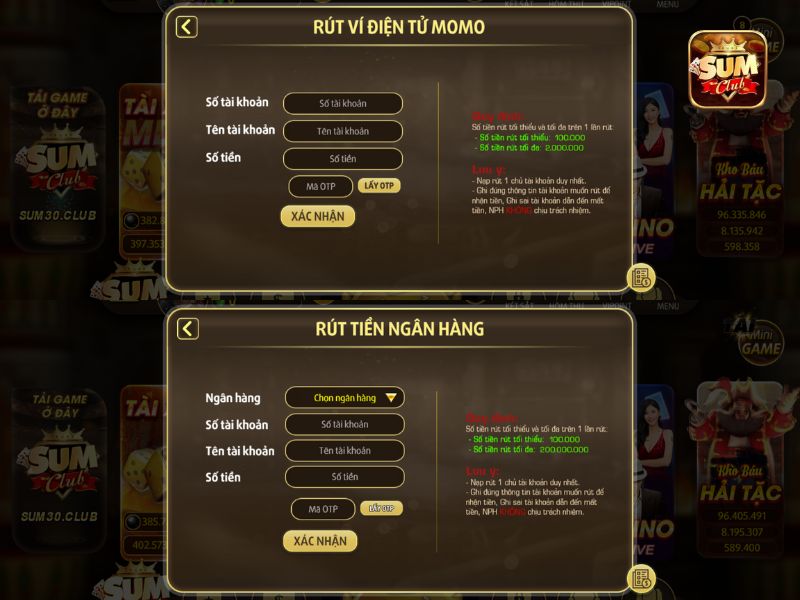 Cách rút tiền nhanh chóng với Sumclub