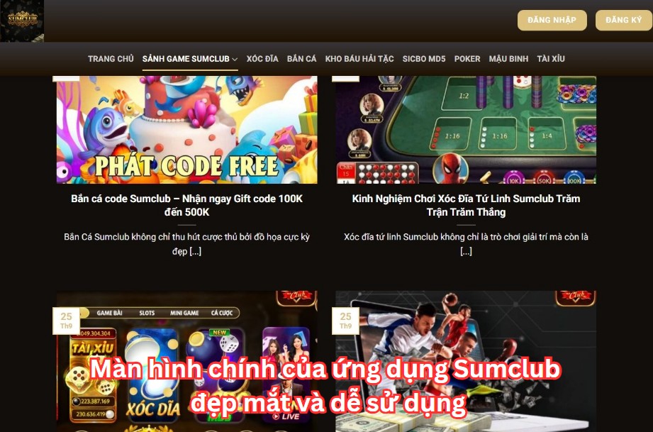 Màn hình chính của ứng dụng Sumclub đẹp mắt và dễ sử dụng